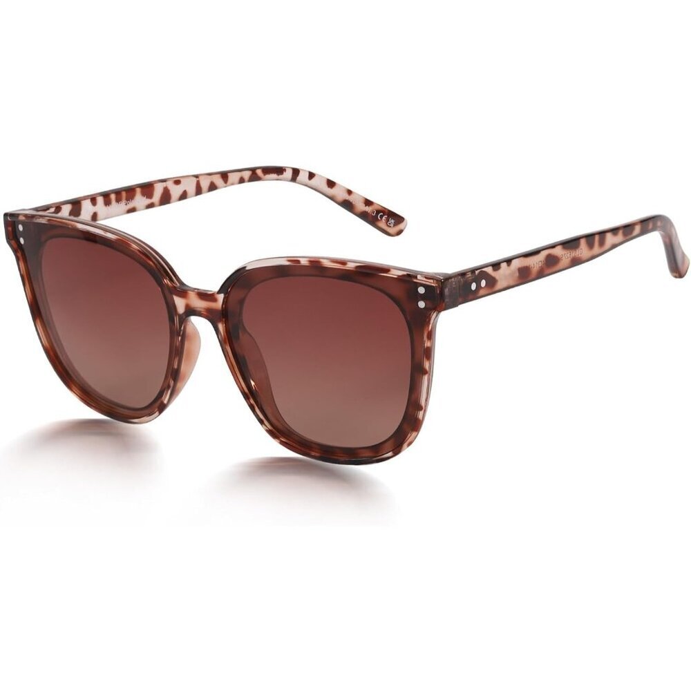 Women's C07 White Tortoise Frame/Brown Polarized Stylish Cat Eyes Sunglasses